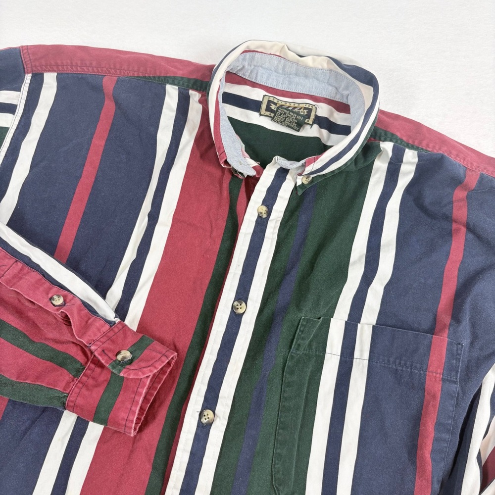 VTG 90s Hunting Horns Button Down Shirt Mens M Multicolor Striped Cotton
